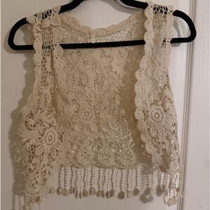 Open Front Cream Lace Bolero/Vest    Size S